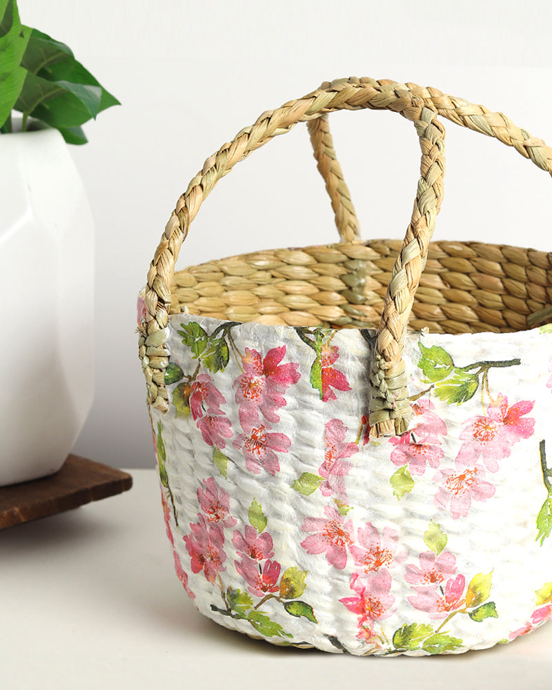 Round Seagrass Basket for Fruit Storage and Decorative Hamper