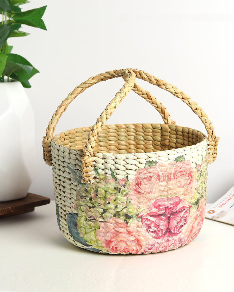 Round Seagrass Fruit Basket for Decorative Hamper and Home Storage
