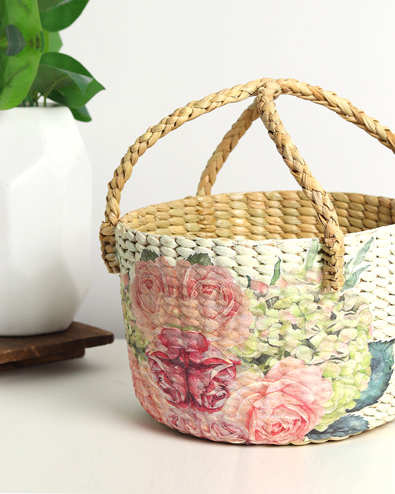 Round Seagrass Fruit Basket for Decorative Hamper and Home Storage