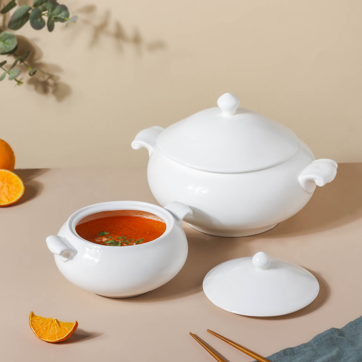 Serena Pearly White Serving Bowl With Lid Large 2.3 L Nestasia