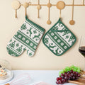 Festive Christmas Oven Mitt And Mat Green Set Of 2 Nestasia