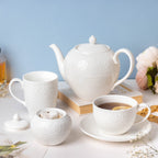 Serena White Truffle Floral Textured Teapot 1000 ml Nestasia