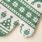 Festive Christmas Oven Mitt And Mat Green Set Of 2 Nestasia