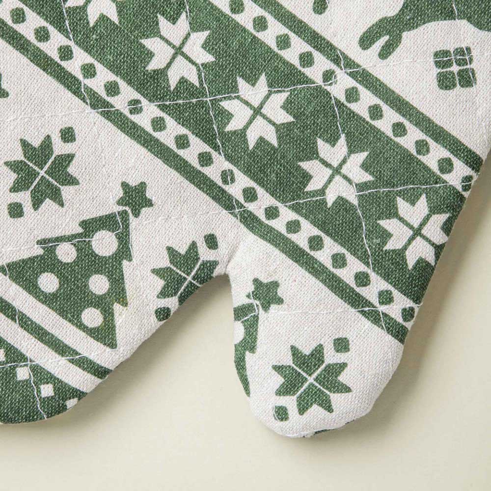 Festive Christmas Oven Mitt And Mat Green Set Of 2 Nestasia