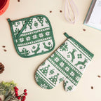 Festive Christmas Oven Mitt And Mat Green Set Of 2 Nestasia