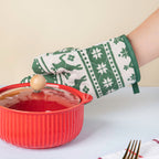 Festive Christmas Oven Mitt And Mat Green Set Of 2 Nestasia