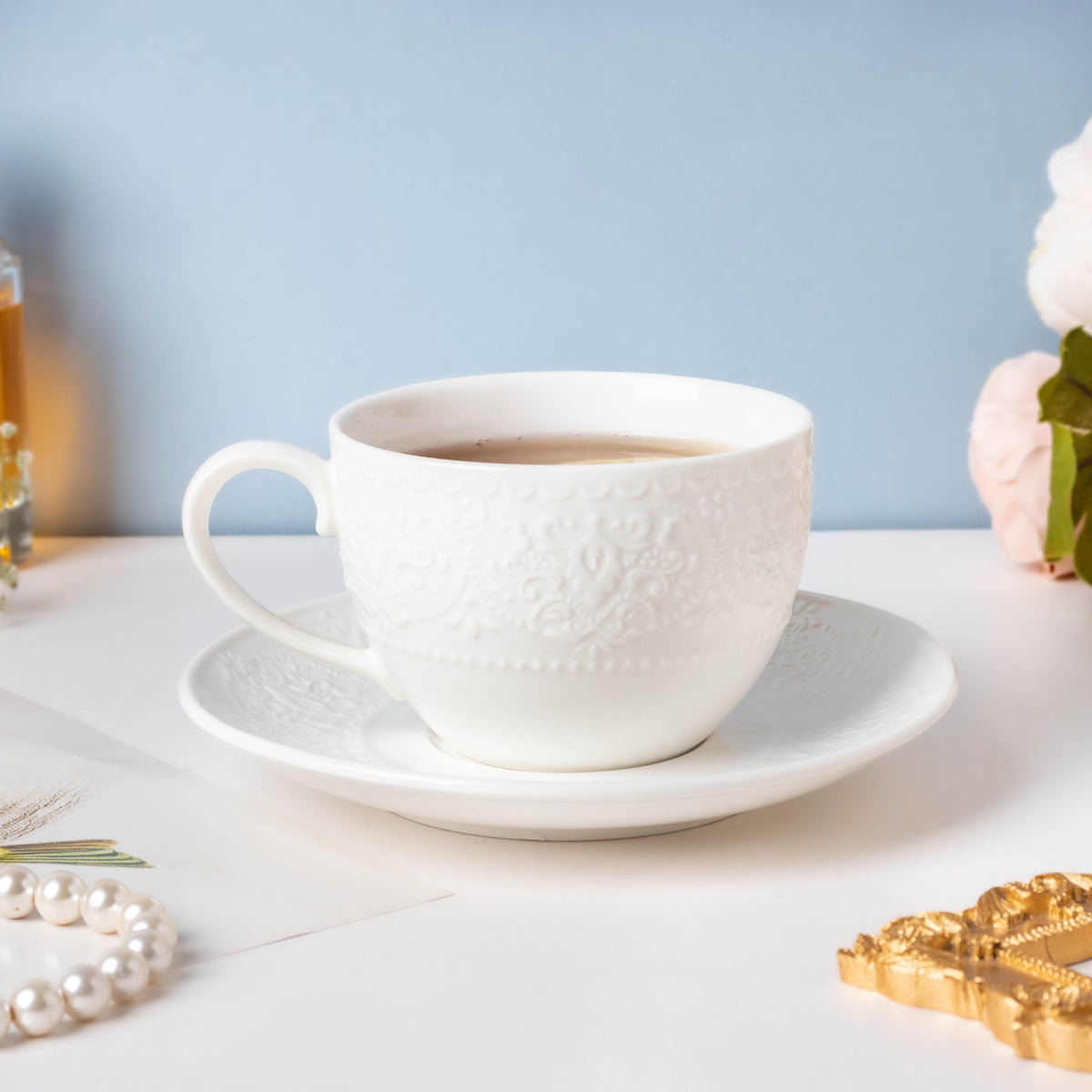 Serena White Truffle Cup and Saucer Set Nestasia