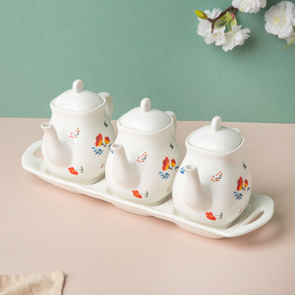 Floral Condiment Kettle Set Of 3 Nestasia