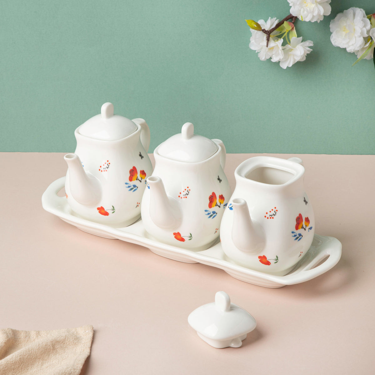 Floral Condiment Kettle Set Of 3 Nestasia