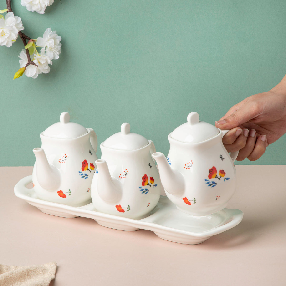 Floral Condiment Kettle Set Of 3 Nestasia