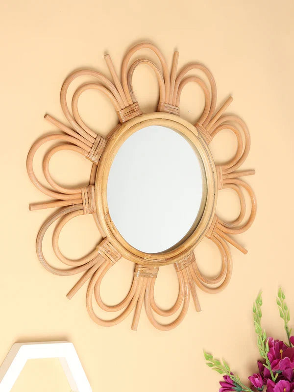 Natural Rattan Framed Mirror for Living Room, Bedroom, and Entryway