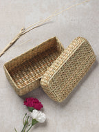 Compact Seagrass Storage Box with Lid for Accessories & Small Items