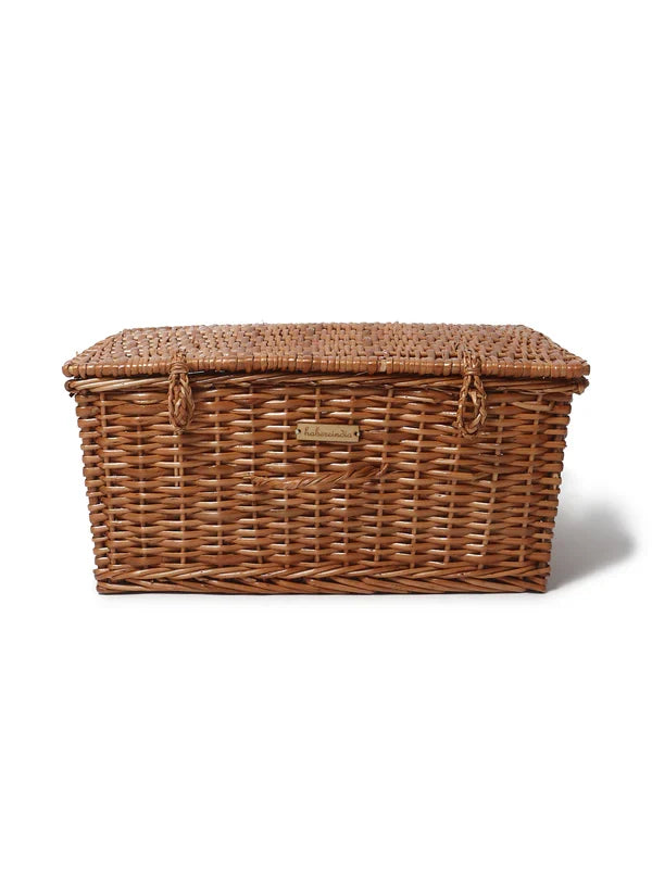 Natural Wicker Basket with Lid for Bedroom, Living Room, and Closet Storage