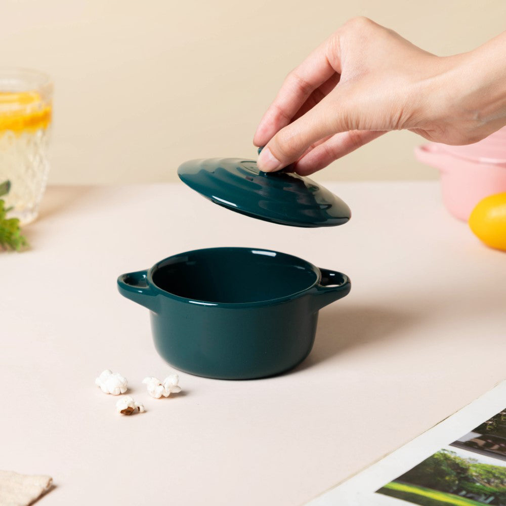 Mini Bowl With Lid And Handle Green 220ml Nestasia