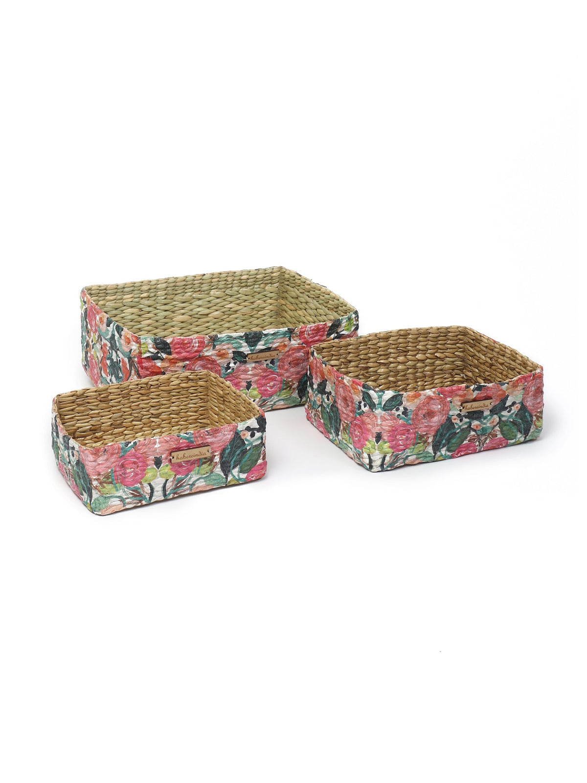 Rustic Seagrass Organiser Basket Set of 3 for Kitchen, Bathroom, and Living Room