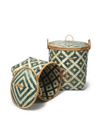 Natural Bamboo Storage Basket with Lid for Bathroom, Bedroom, and Laundry Use