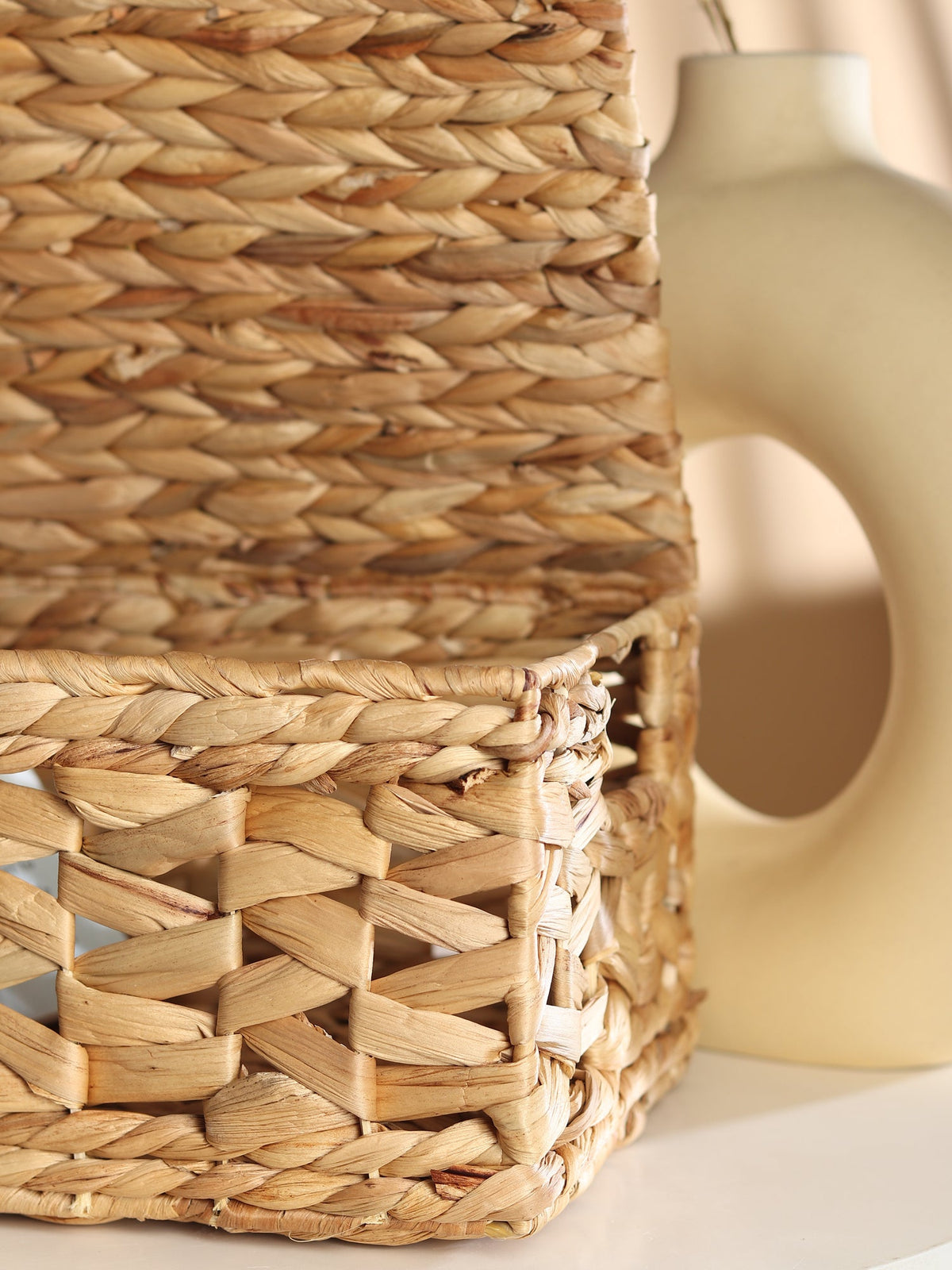 Rustic Seagrass Basket with Jali Design and Metal Frame for Decorative Storage