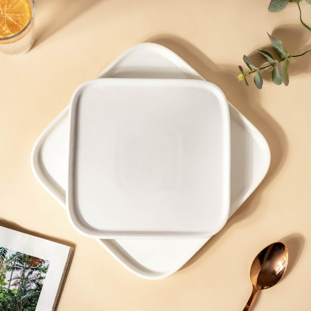 Ceramic Square Dining Plate White Nestasia