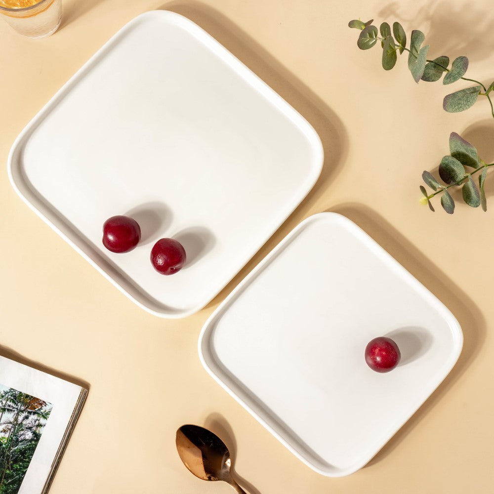 Ceramic Square Dining Plate White Nestasia