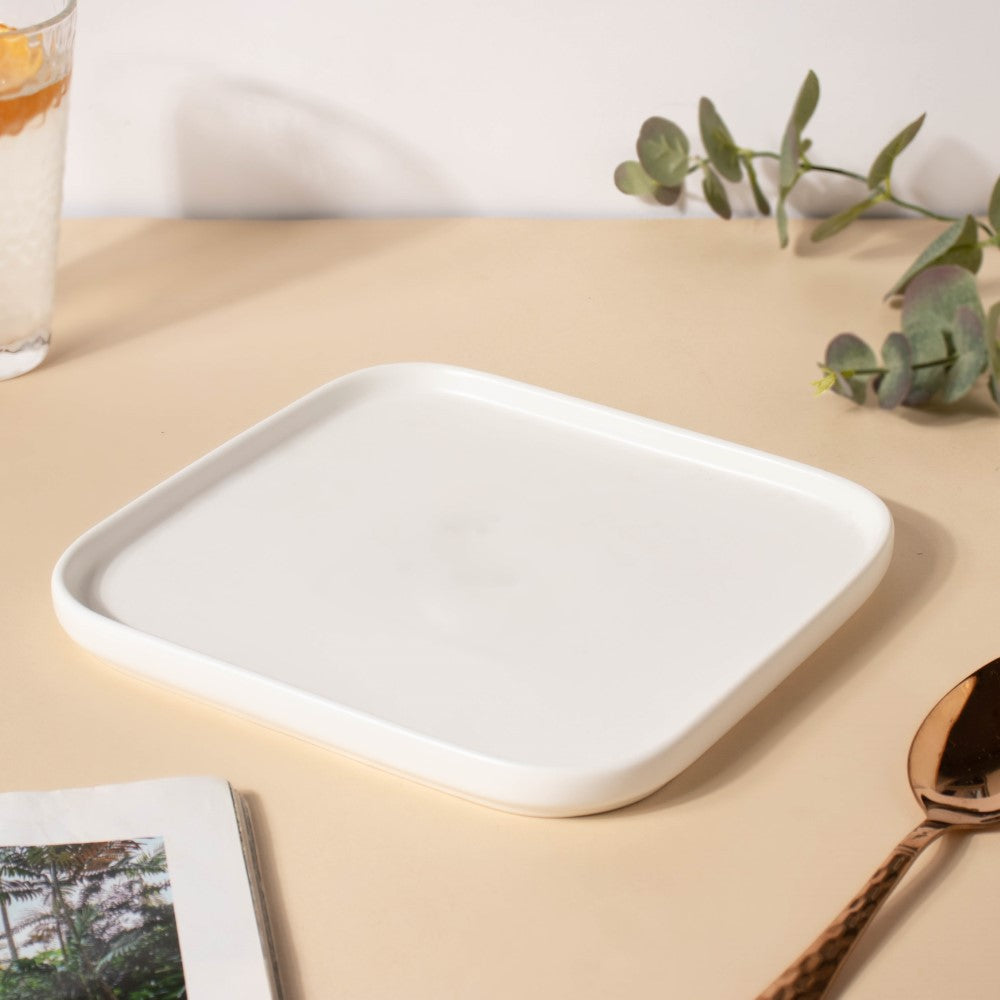 Ceramic Square Dining Plate White Nestasia