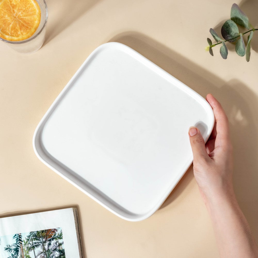 Ceramic Square Dining Plate White Nestasia