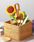 Rattan Spoon Stand for Kitchen Counter, Cutlery Holder, and Table Organizer