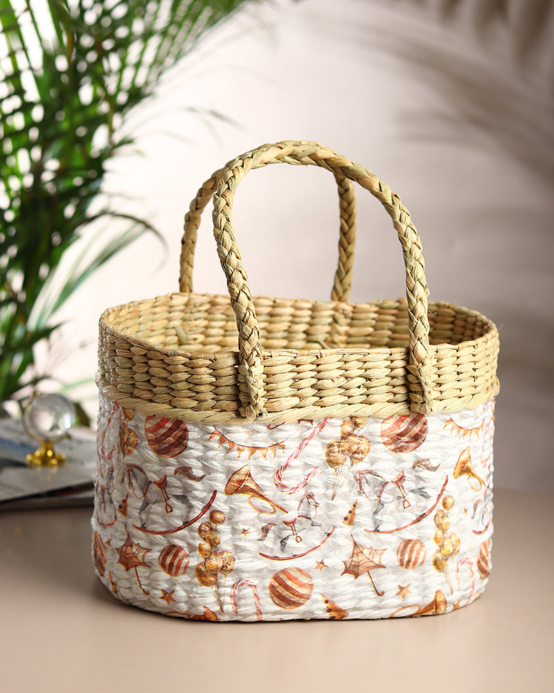 Handwoven Seagrass Gift Hamper Basket for Family, Travel & Picnic Use