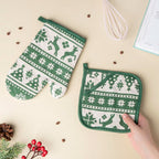Festive Christmas Oven Mitt And Mat Green Set Of 2 Nestasia