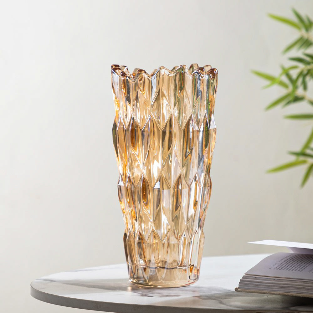 Tulip Crystal Glass Vase Amber 11 Inch Nestasia