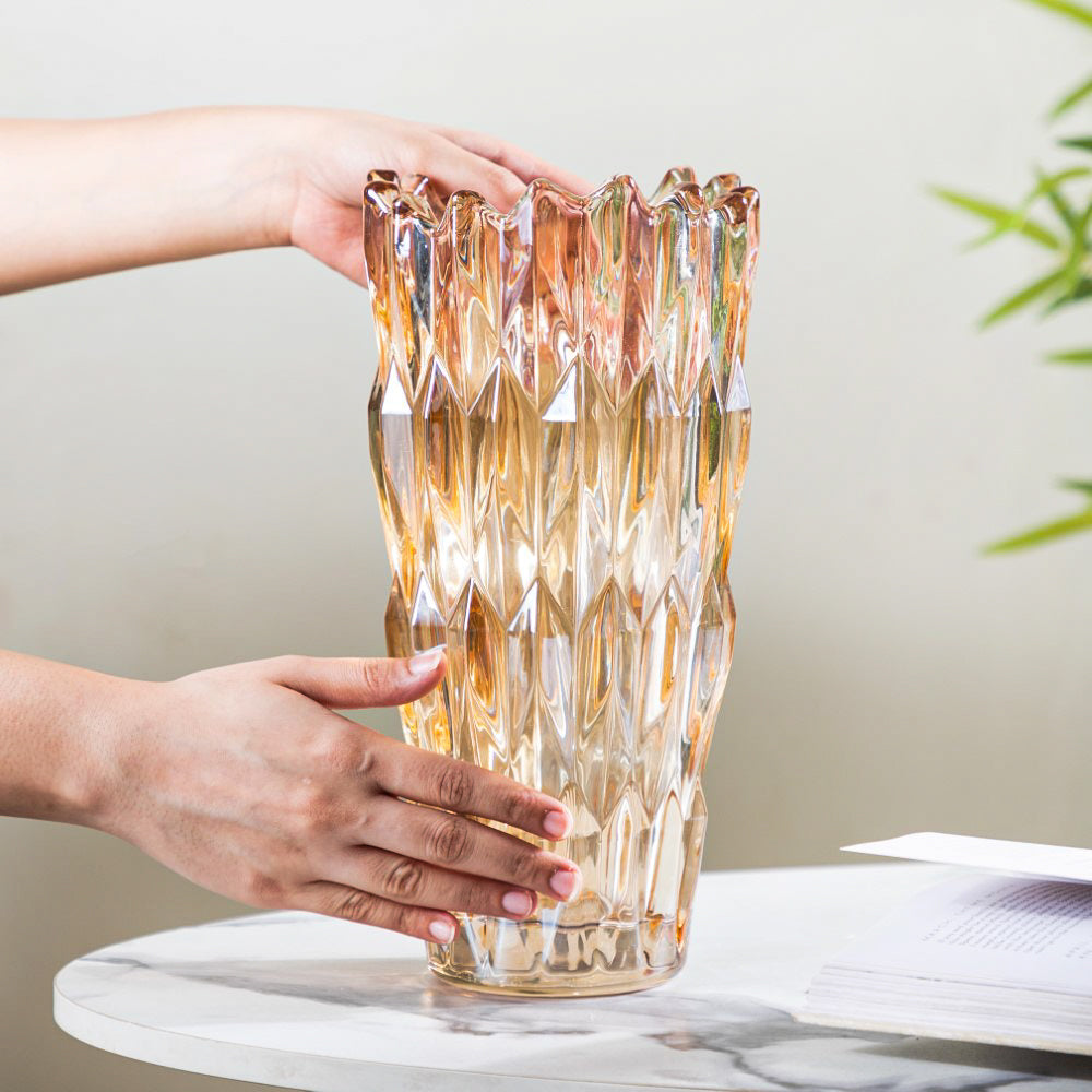 Tulip Crystal Glass Vase Amber 11 Inch Nestasia