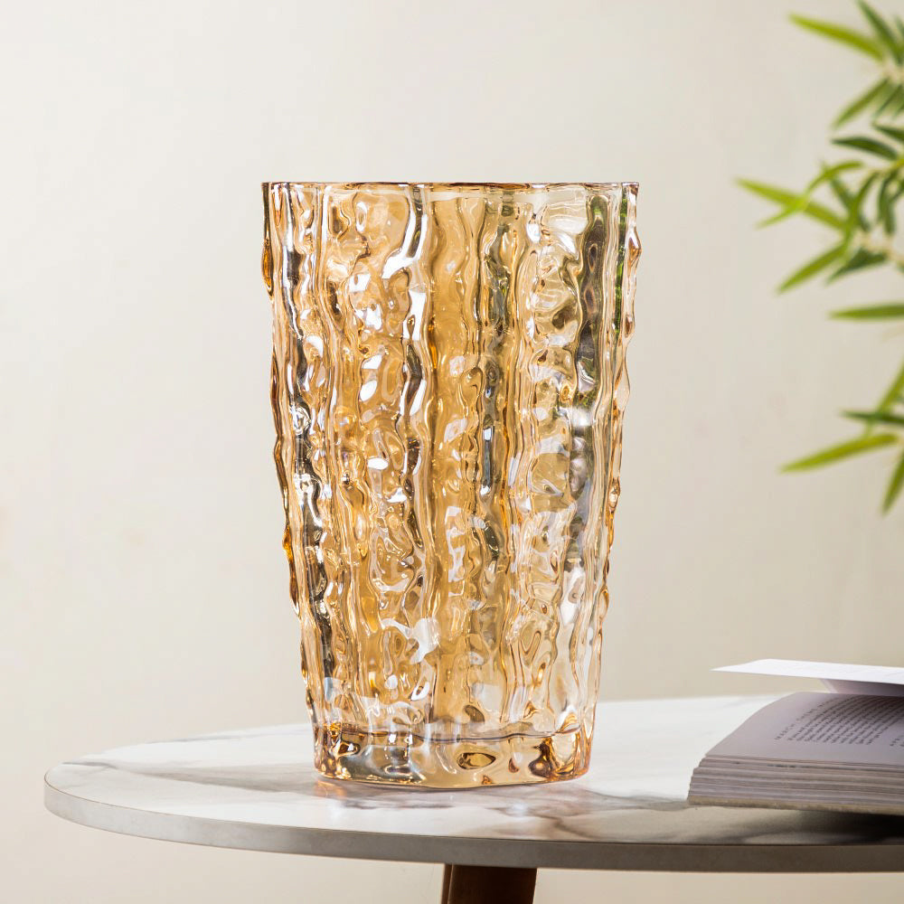 Glacier Glass Vase Amber 11 Inch Nestasia