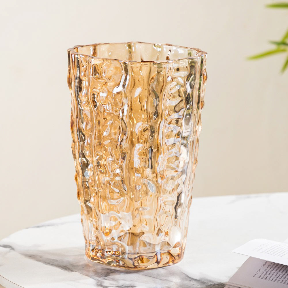 Glacier Glass Vase Amber 11 Inch Nestasia