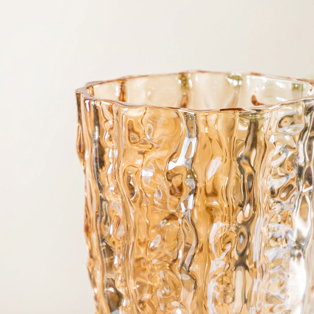Glacier Glass Vase Amber 11 Inch Nestasia