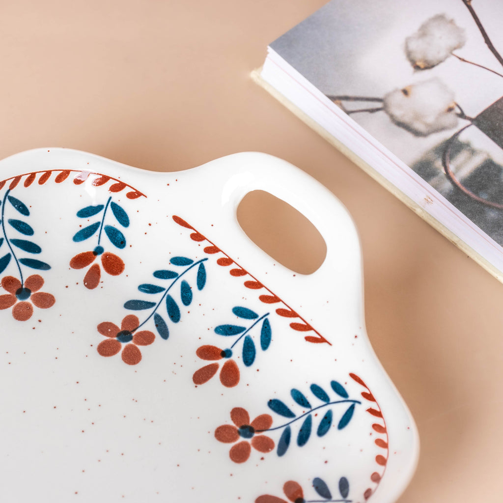 Carmella Floral Ceramic Tray With Handle Nestasia