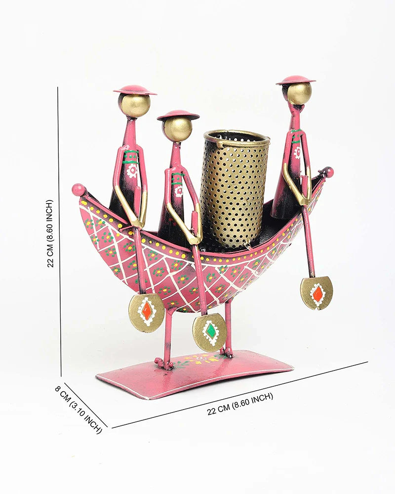 Metal Boat Shaped Pen Holder for Office Desk and Stationery Organization