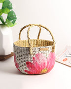 Seagrass Round Hamper Basket for Fruit Storage and Decorative Display