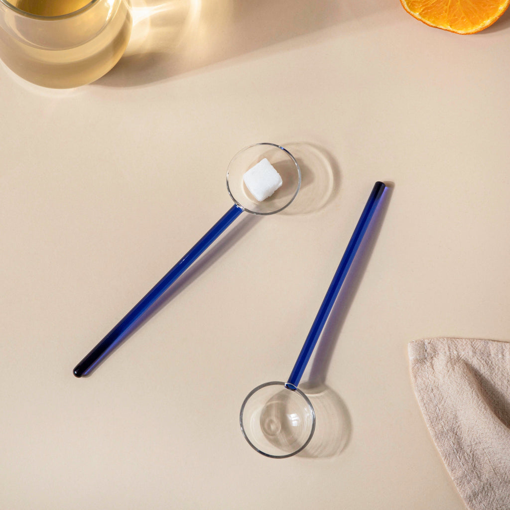 Glass Scoop Spoon Set of 2 Blue Nestasia