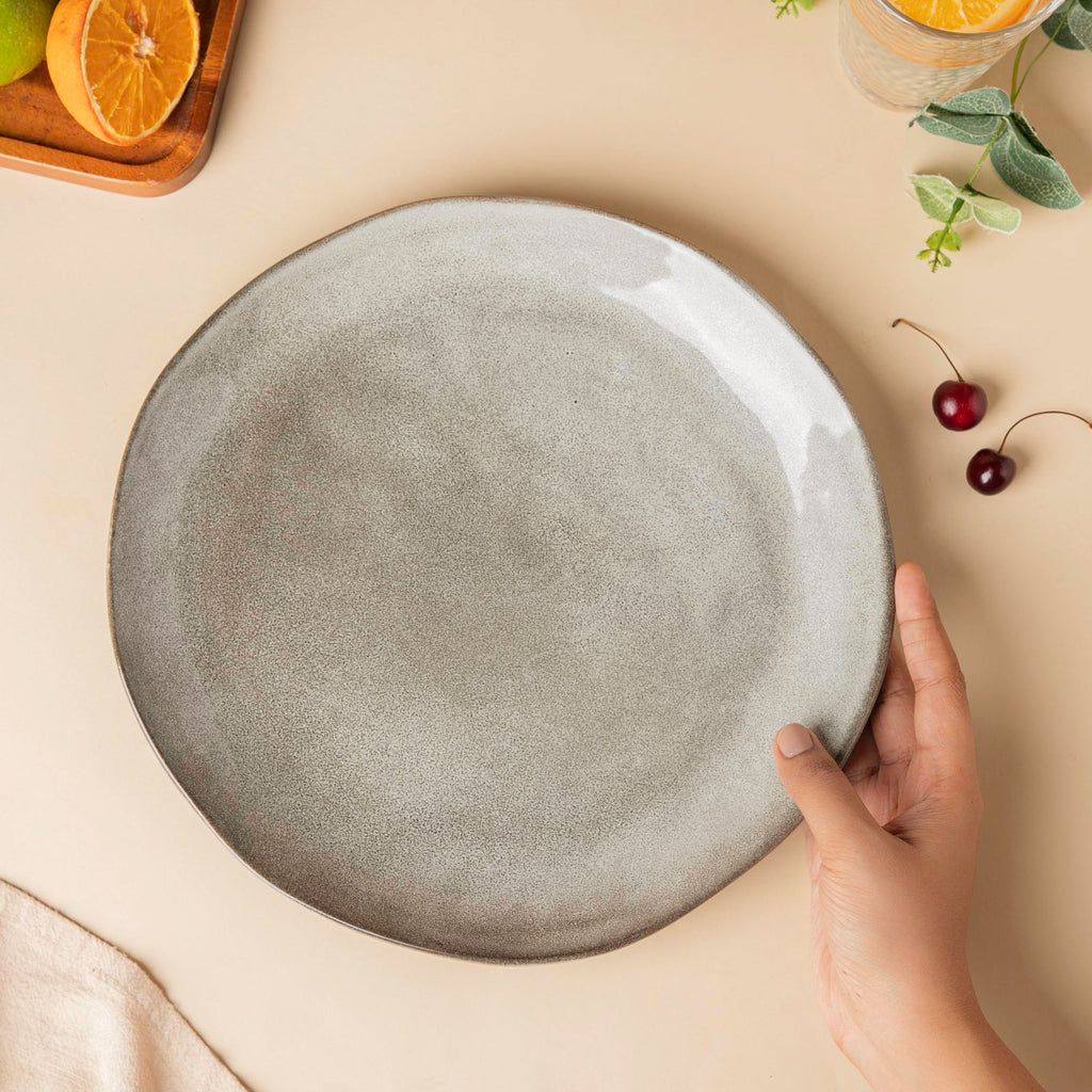 Rustic Handmade Dinner Plate Grey 11 Inch Nestasia