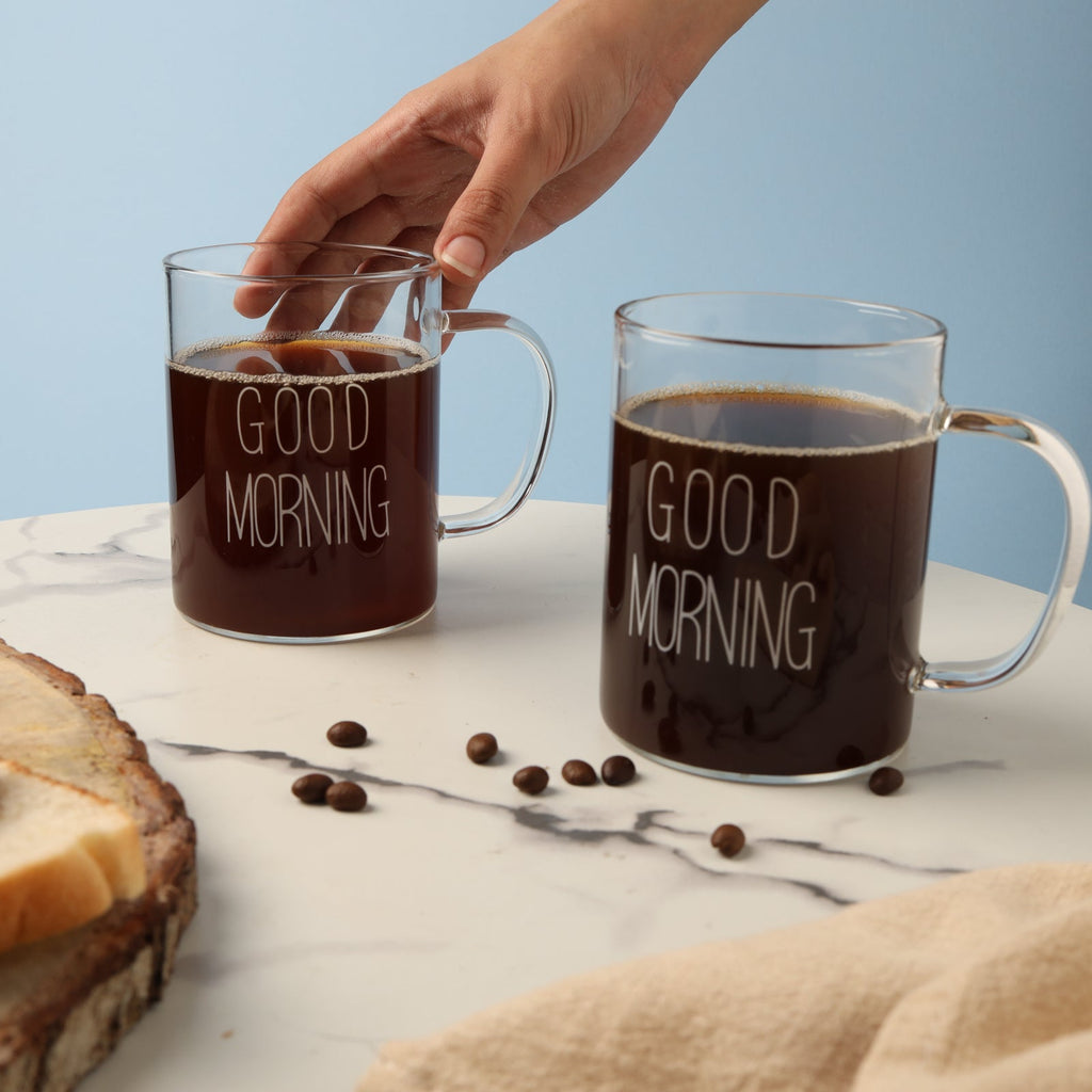 Transparent Good Morning Mug Set of 2 Nestasia