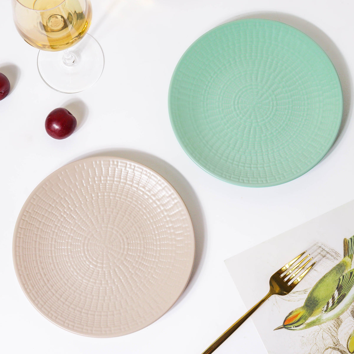 Aamirah Beige Patterned Snack Plate 8 Inch Nestasia