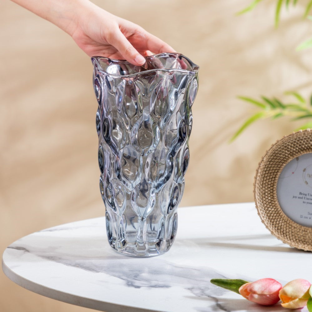 Oasis Crystal Glass Vase Grey Small 9 Inch Nestasia