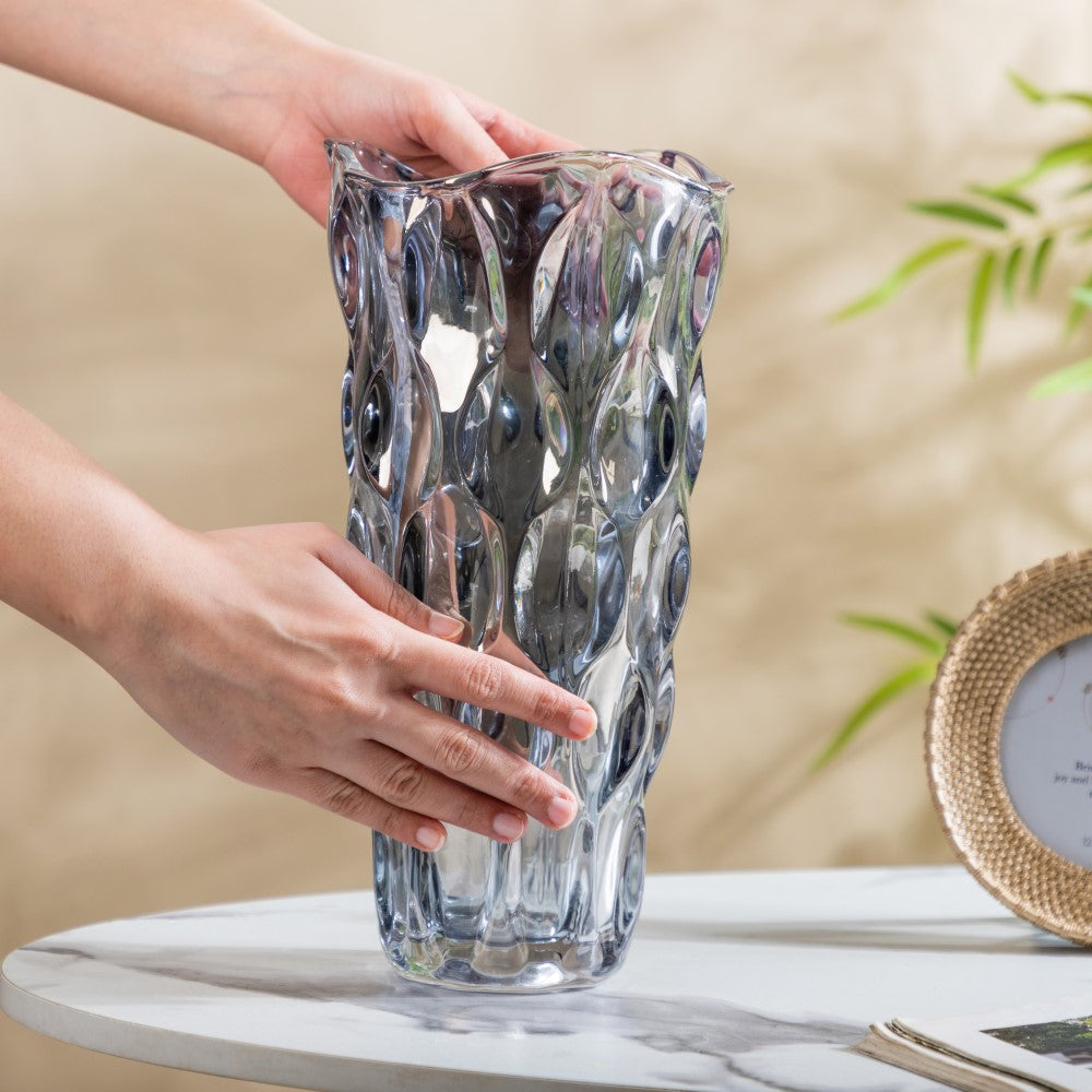 Oasis Crystal Glass Vase Grey Large 11 Inch Nestasia
