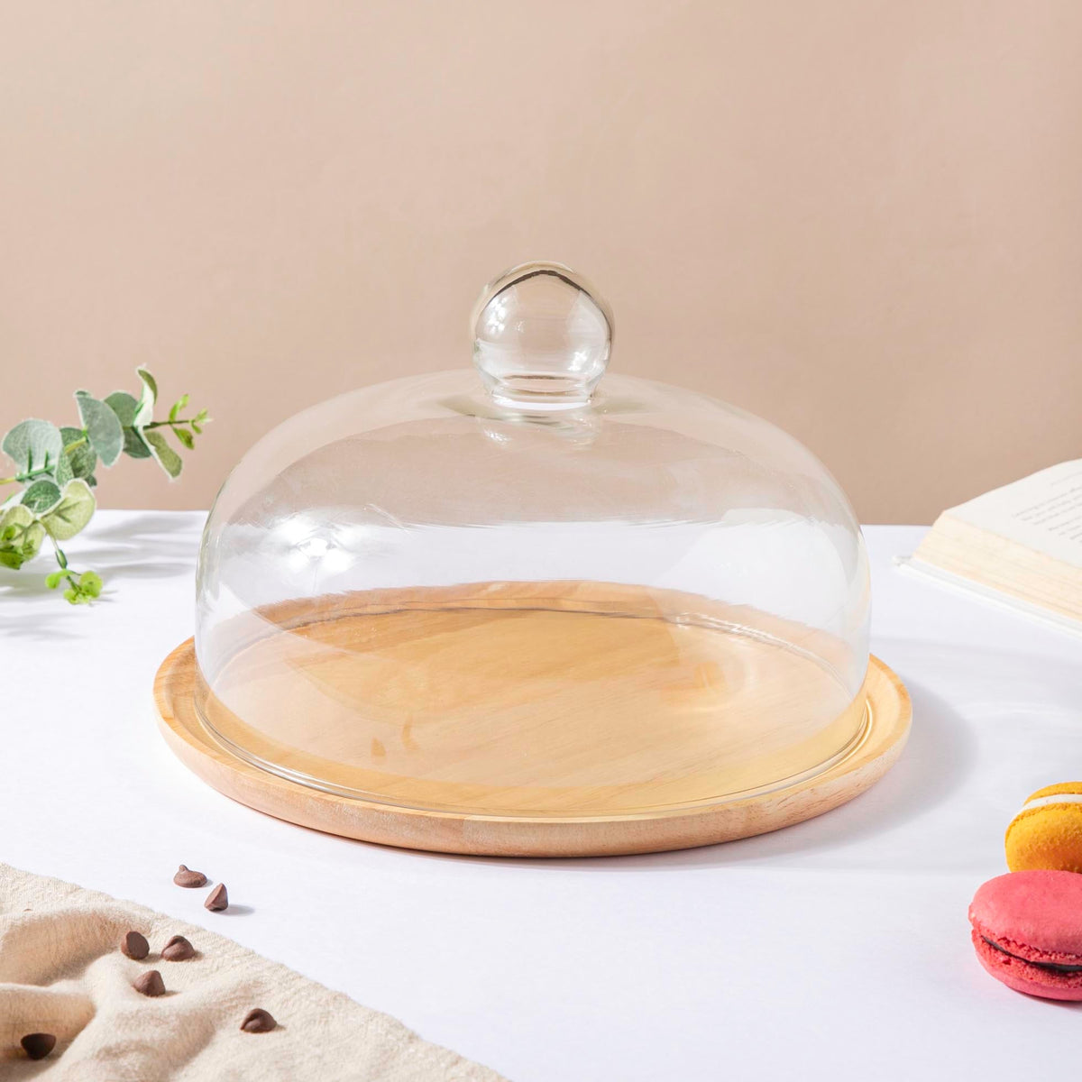 Rubber Wood Cake Stand With Dome 10 inch Nestasia