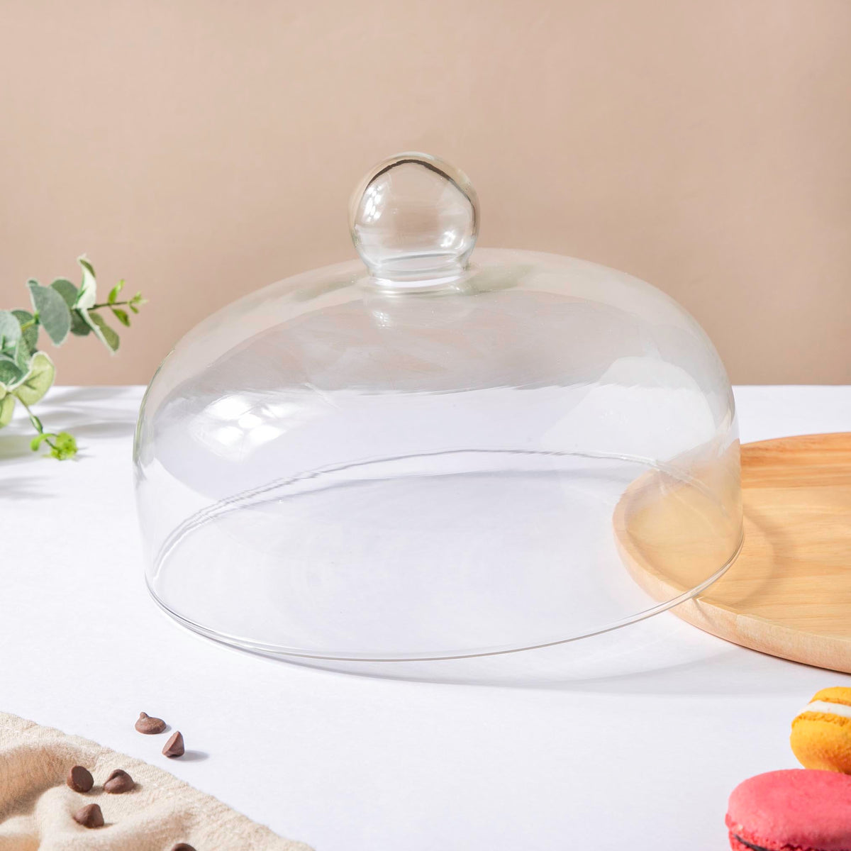 Rubber Wood Cake Stand With Dome 10 inch Nestasia