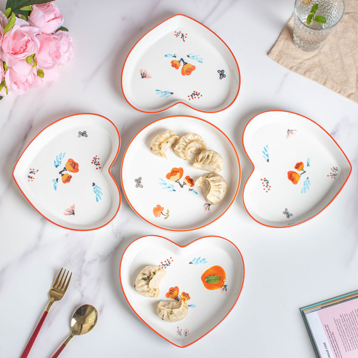 Floral Heart Plates Set of 5 Nestasia