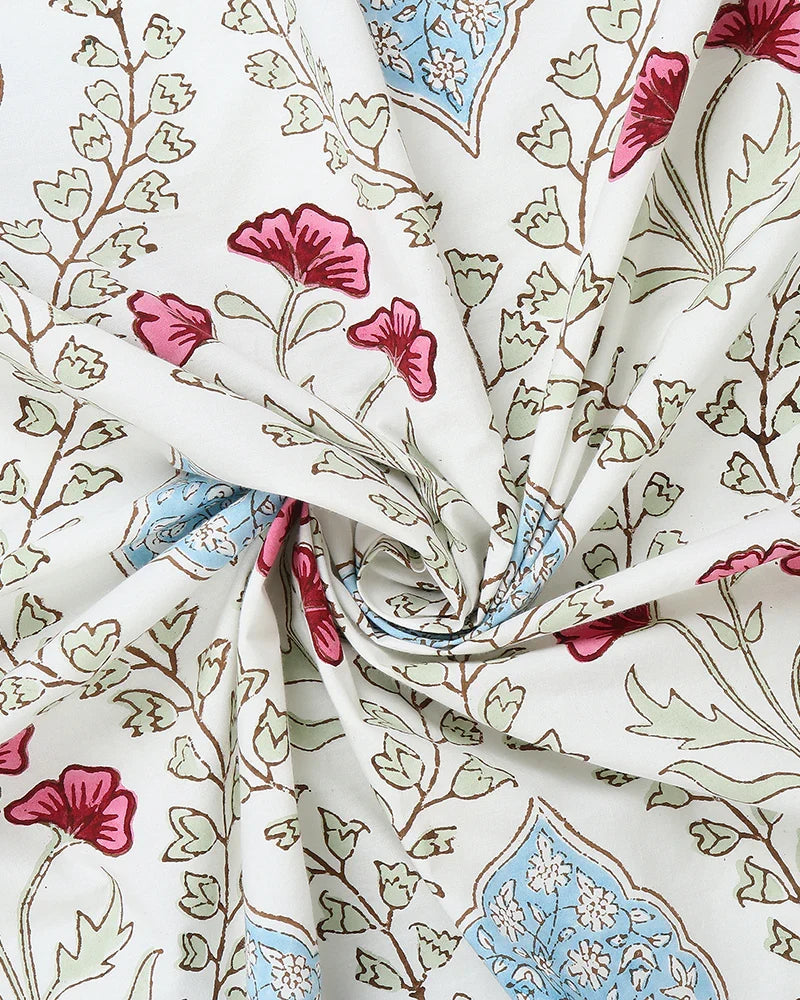 Elegant Jaipur Handblock Printed 100% Premium Cotton King Size Bed Sheet with 2 Pillow Covers