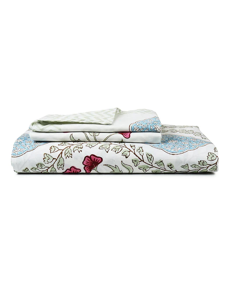 Elegant Jaipur Handblock Printed 100% Premium Cotton King Size Bed Sheet with 2 Pillow Covers