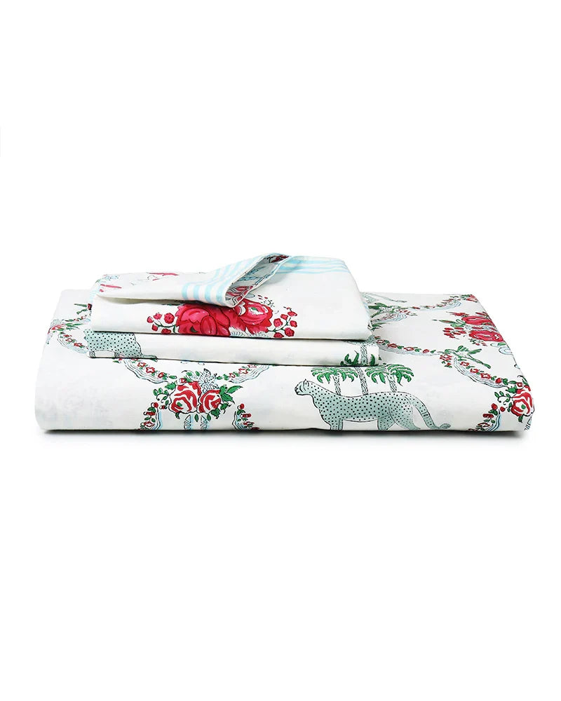 Luxurious Jaipur Handblock Printed 100% Premium Cotton King Size Bed Sheet with Pillow Covers