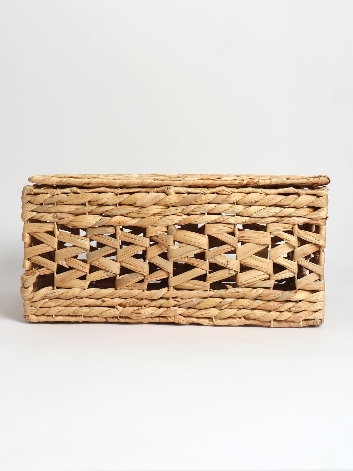 Rustic Seagrass Basket with Jali Design and Metal Frame for Decorative Storage