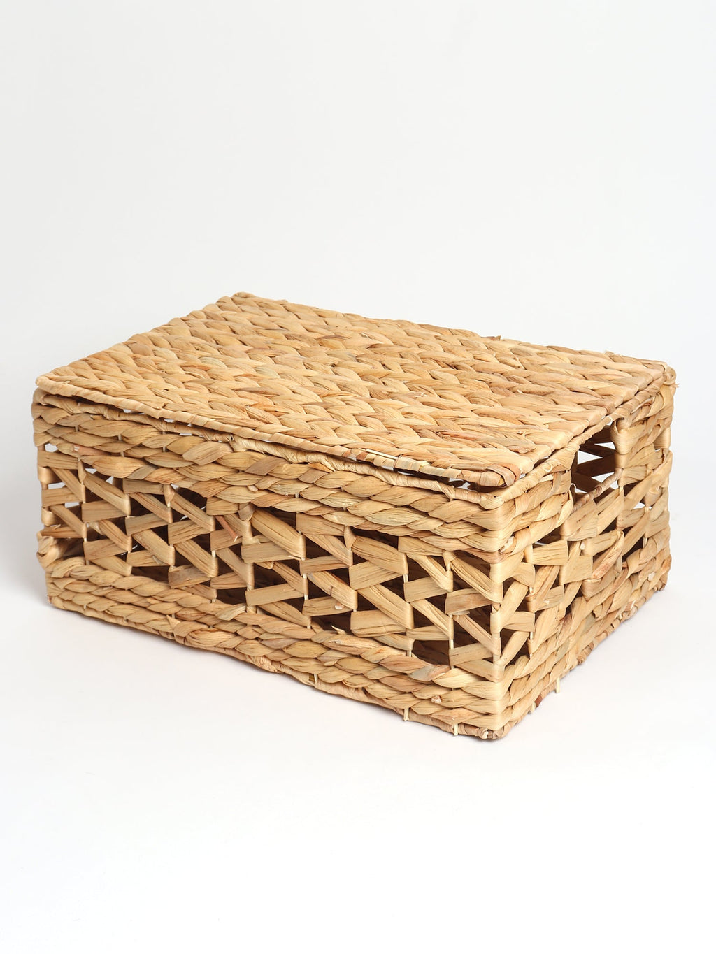 Rustic Seagrass Basket with Jali Design and Metal Frame for Decorative Storage